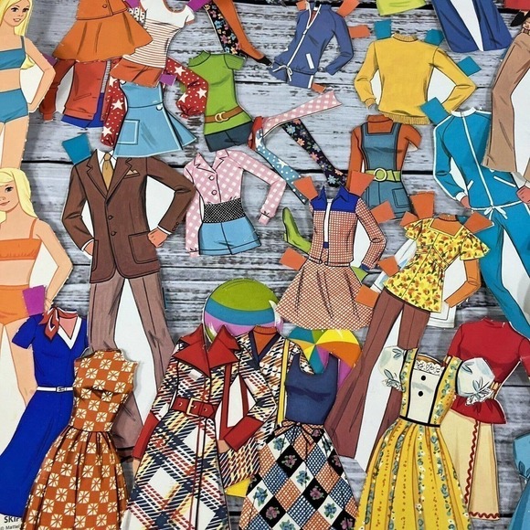Vintage Toy 60 pc Malibu PJ Barbie Ken Magic Paper Dolls Clothes Surfer 1972 - Picture 15 of 16